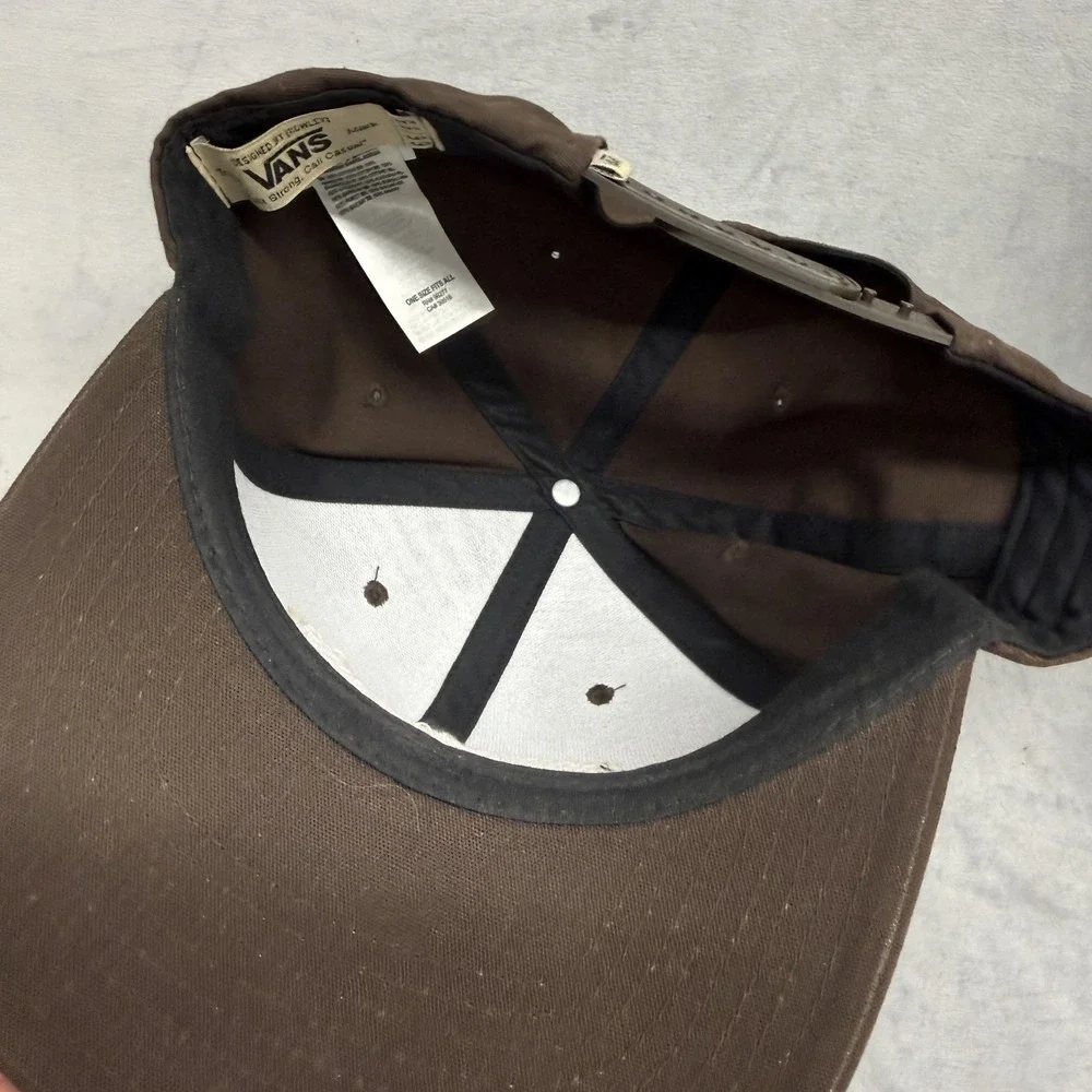 Vans Hat Cap Snap Back One Size Brown Twill Patch Built Strong Cali‎ Casual Mens